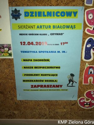 plakat z zaproszeniem na spotkanie z dzielnicowym