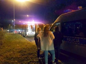 Policjanci przesłuchują świadków zdarzenia