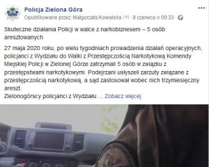 Post opublikowany przez Zielonogórską policje na portalu społecznościowym Facebook.