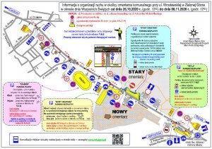 Mapa zmiany organizacji ruchu w rejonie cmentarza przy ul. Wrocławskiej