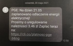 Zdjęcie wiadomości z podejrzanym linkiem internetowym