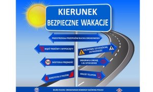 Plakat bezpieczne wakacje z wypisanymi prawidłowymi działaniami