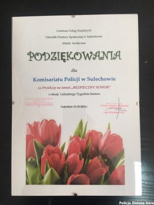 Podziękowania od seniorów dla sulechowskich policjantów.