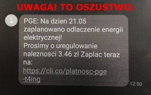 Przykład podejrzanego smsa.