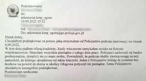 Podziękowanie dla zielonogórskich policjantów.