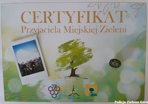 certyfikat przyjaciela miejskiej zieleni.