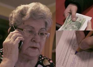 Zdjęcie starszej kobiety rozmawiającej przez telefon.
