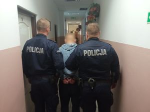 Policjanci odprowadzający winnego.