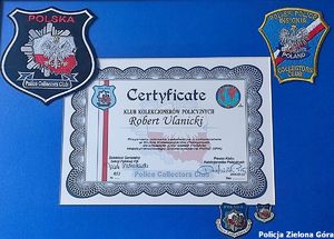 Certyfikat przynależności do klubu kolekcjonerów policyjnych