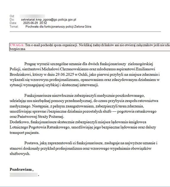 Profesjonalizm w działaniu – policjanci otrzymali podziękowania
