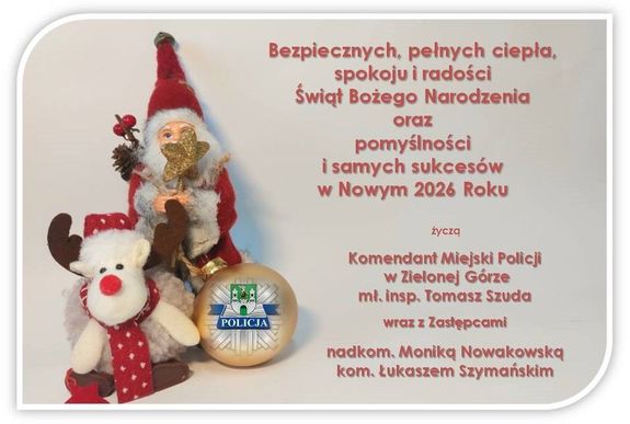 Życzenia Komendanta Miejskiego Policji w Zielonej Górze z okazji Świąt Bożego Narodzenia