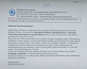 obraz przedstawia mail, którego treść zawiera podziękowania rodzica za odnalezienie jego córki.