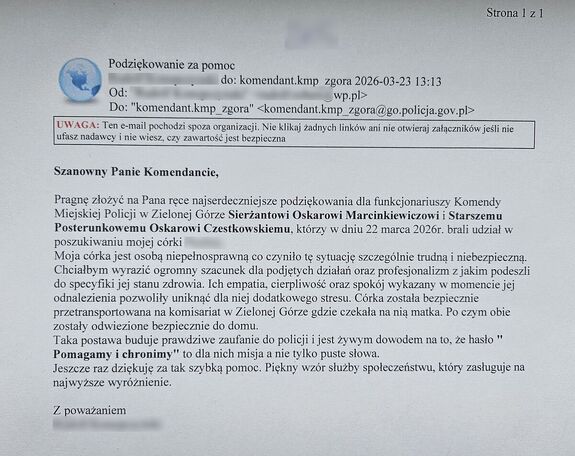 Skuteczna akcja poszukiwawcza - poruszające słowa wdzięczności od rodzica